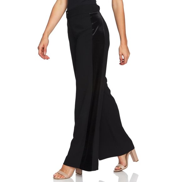 NWT Womens Size 0 0x32 or 2 2x32 Cece Black Velveteen Stripe Wide Leg Pants - Picture 2 of 3